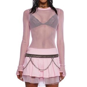 Current Mood Pink Mesh Long Sleeve Top